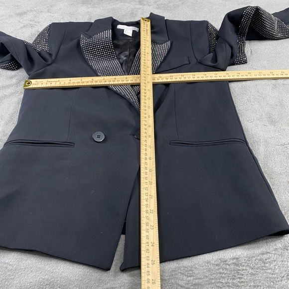 H&M Black Blazer Women's Size 4 Rhinestone Embellished‎ Lapel and Sleeves Party - Picture 4 of 14